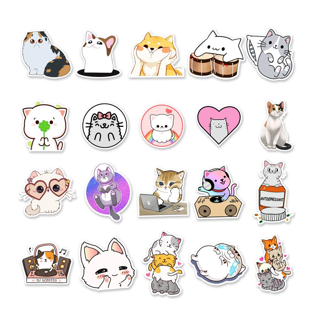 50 Photos 4th Set of Cute Kitten Doodle Stickers Mobile Phone Tablet Kettle Suitcase Decoration Stickers Waterproof