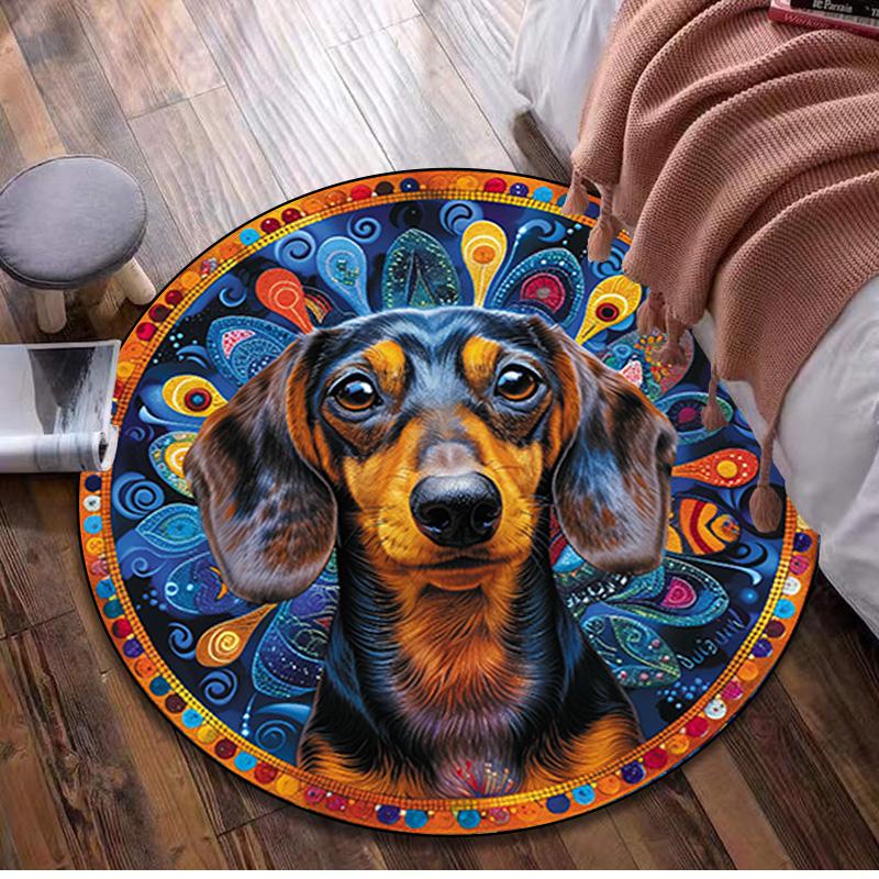 1Pc Animal Dog Circular Print Rug - Home Decoration Carpet For Living Room Bedroom Flooring Computer Chair Area Rug