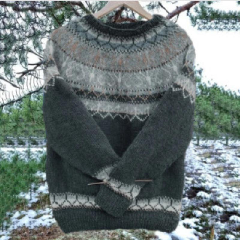 DAFIFY Women's Fashion Casual Geometric Print Fall Winter Long Sleeve O-Neck Sweaters