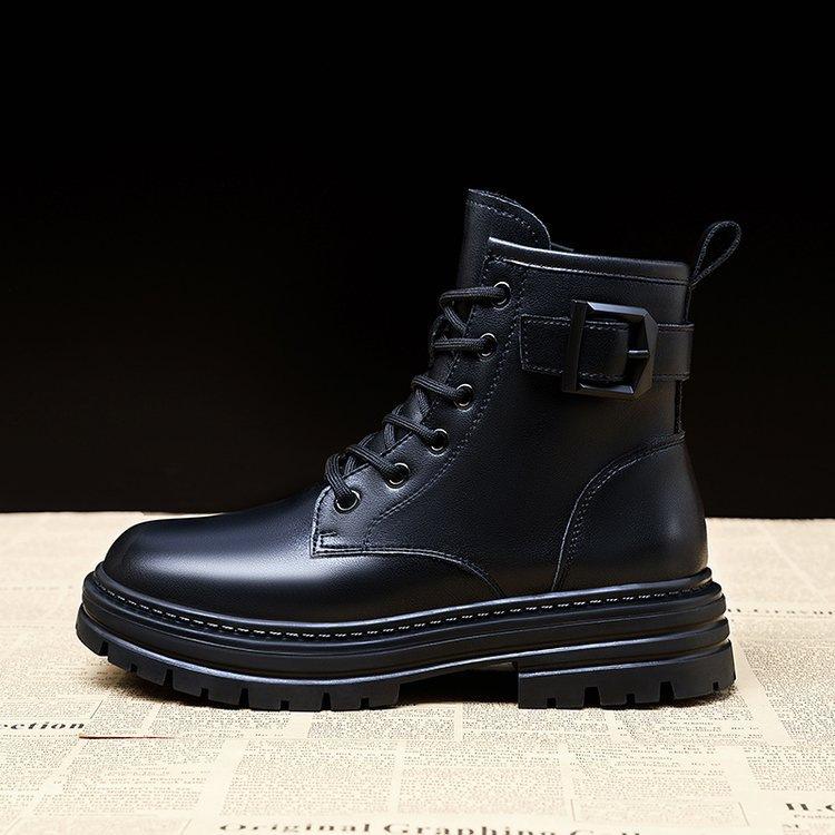 Thick-soled heightening Martin boots British mid-wind boots New autumn and winter leather boots 35