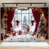 Vibrant Winter Wonderland Christmas photography background - Snowmen Christmas trees and rural window scenes of holiday parties