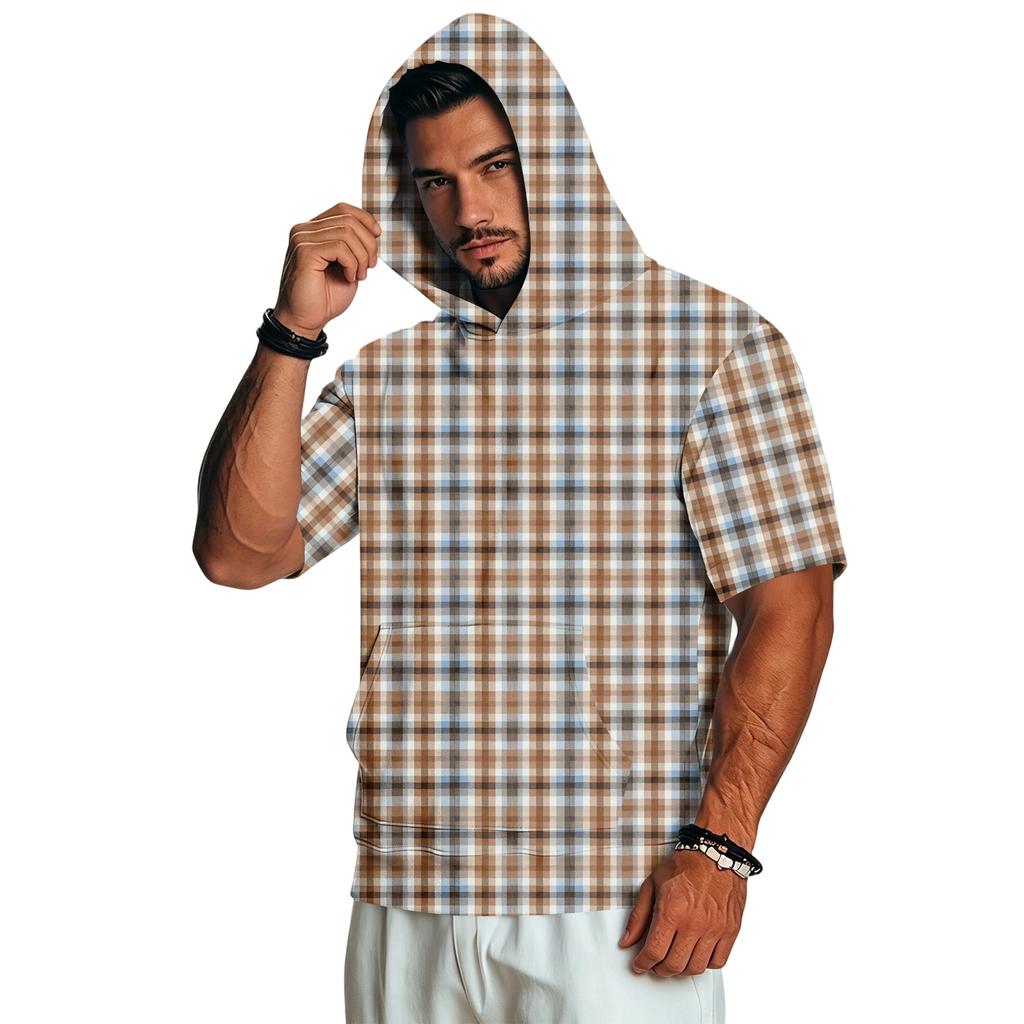 Men's Short Sleeve Hoodie Casual Retro Lightweight Camouflage Print