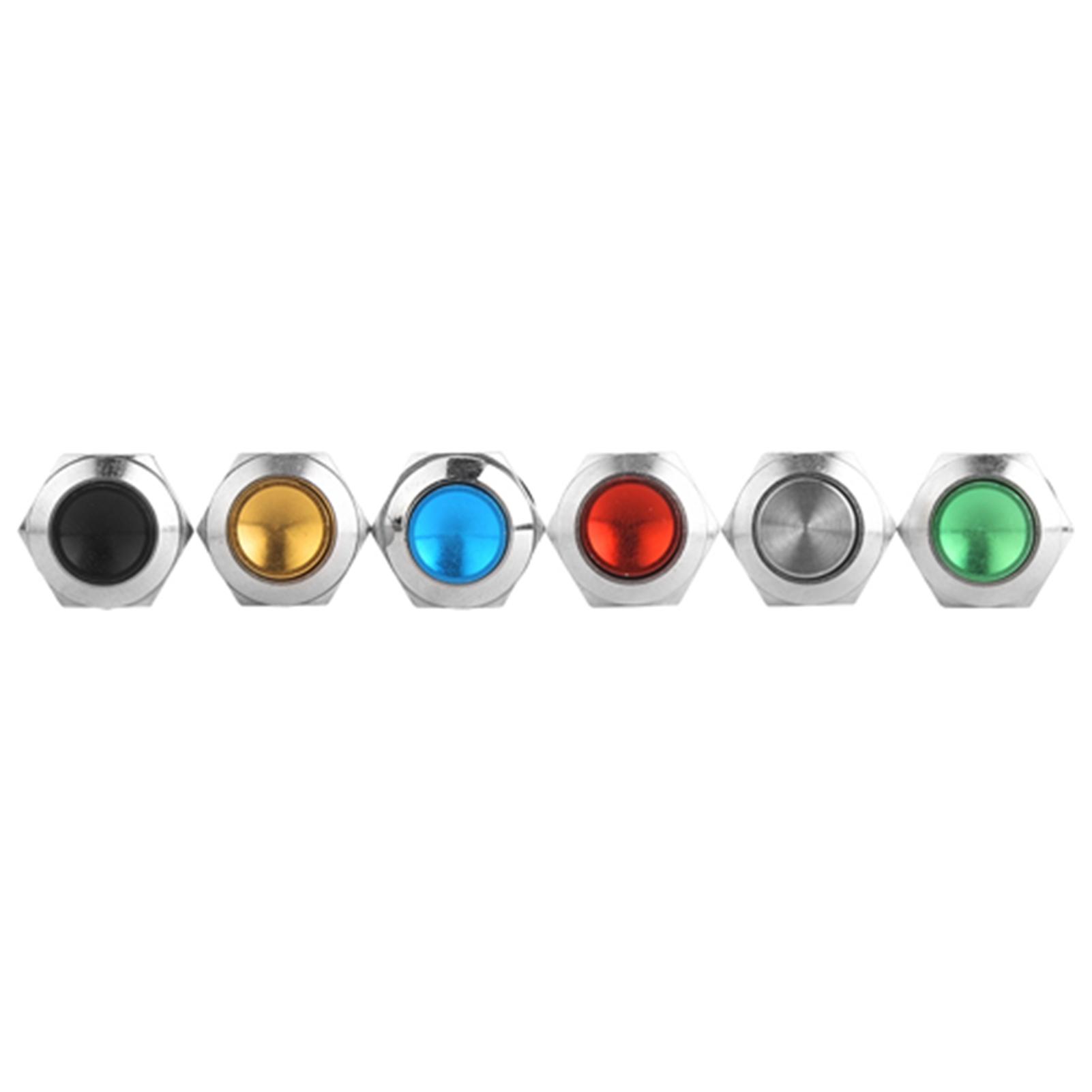 

6Pcs Metal Button Switch 2 Pins IP67 Waterproof Reset Without Light 12mm(red, Green, Yellow,blue,black,metallic)