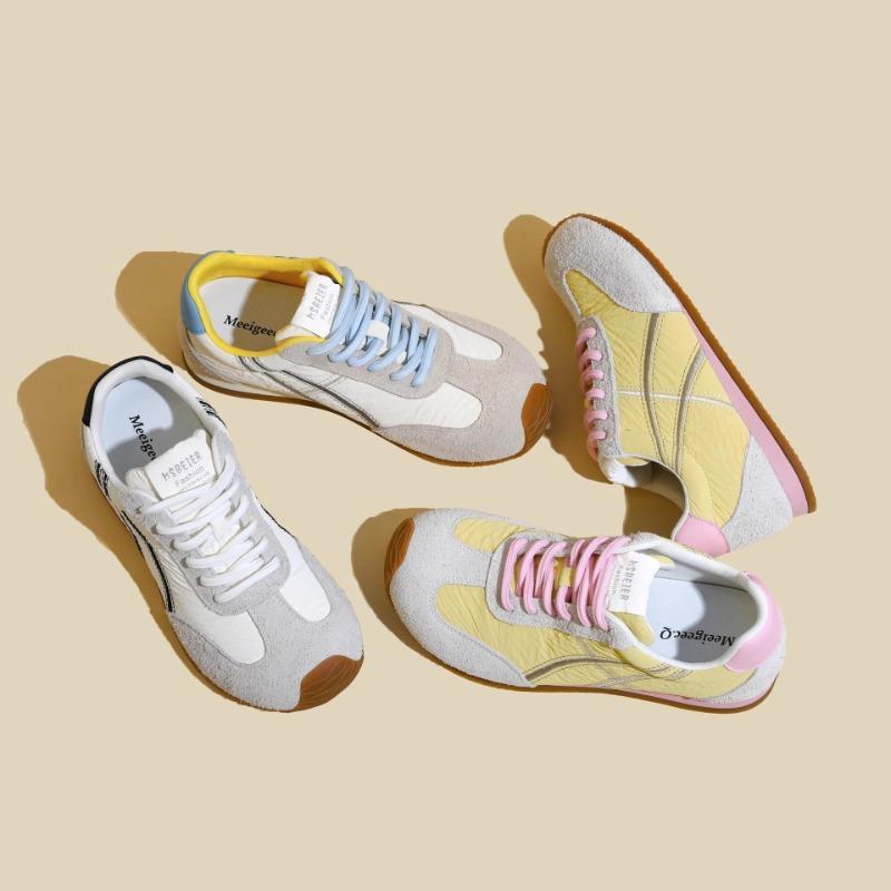 Spring trend flat bottom versatile sports leisure color matching board shoes leather soft sole