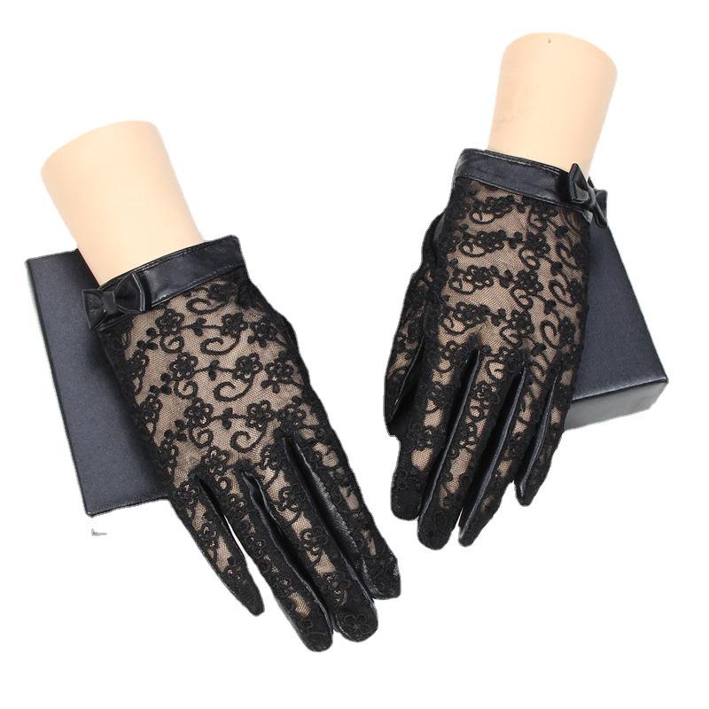 Guanti in Pelle di Pecora con Pizzo da Donna, Protezione Solare Estiva, Fiocco Carino, Touchscreen, Stile Coreano, per Guidare e Andare a Cavallo