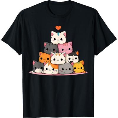 Cat Cute Kitty Pile Cats Anime Kawaii Neko Gift Women Girls T-Shirt