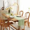Green Table Runners Boho Rustic Tassels Farmhouse Braided Striped Cotton Linen for Dining Party Holiday Wedding Table Decoration