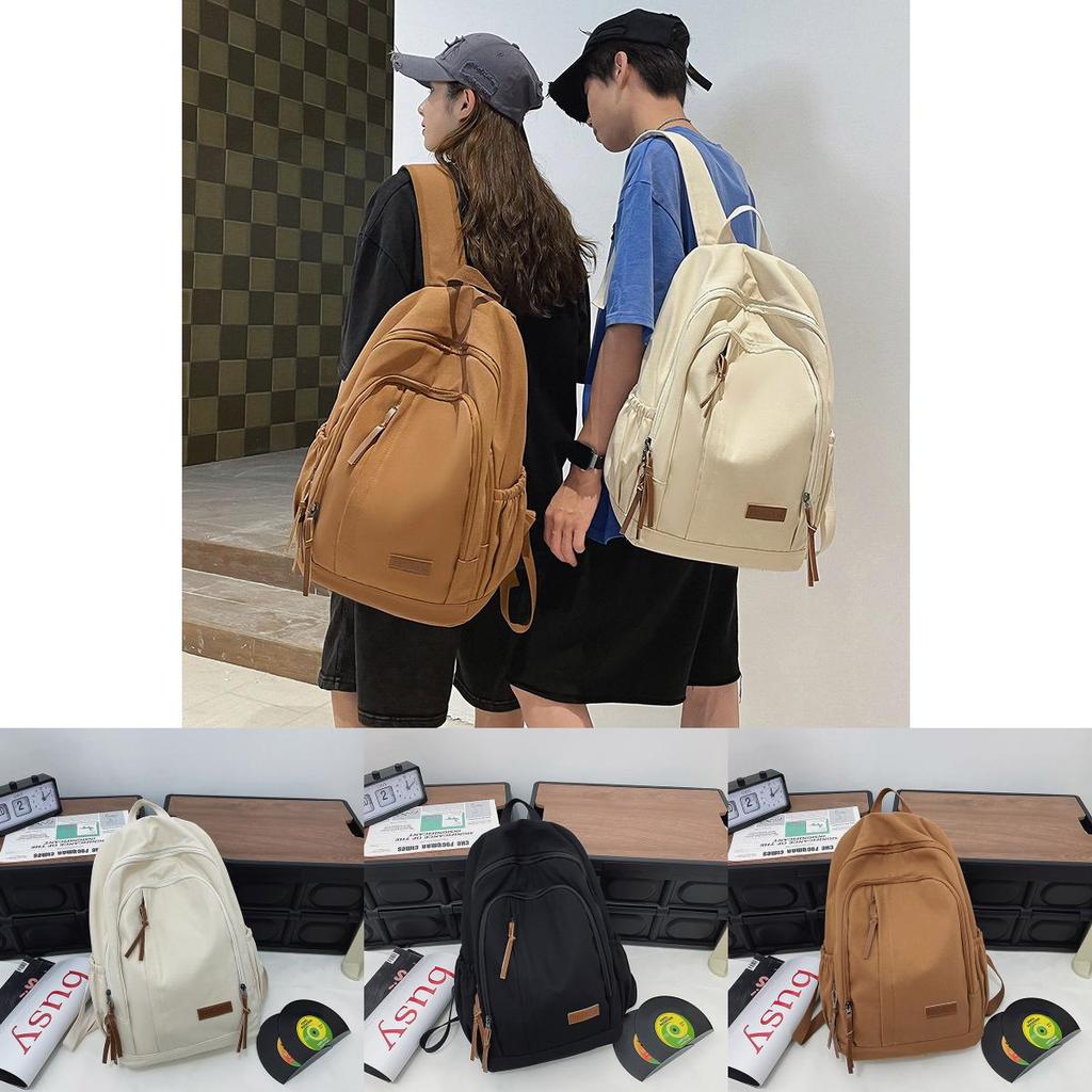 Simple Solid Color Letter Decoration Large Capacity Student Backpack For Teen Students