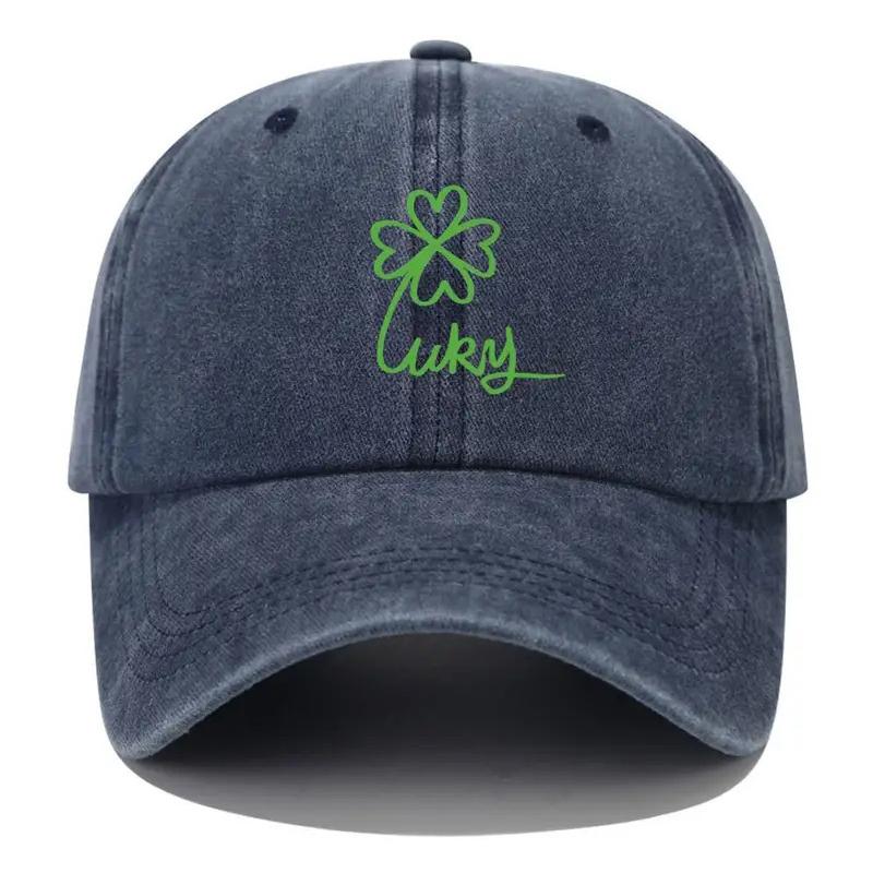 Men Women'S Baseball Cap Vintage Washed Dad Hat Lucky Clover Embroidered Adjustable For Daily Casual And Outdoor Activities