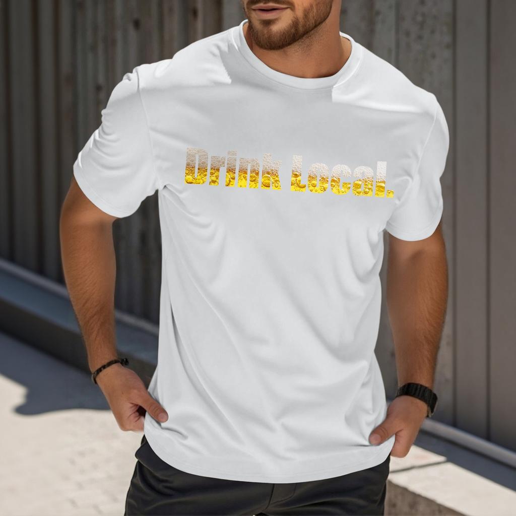 Camiseta Masculina Casual de Manga Curta com Estampa e Gola Careca