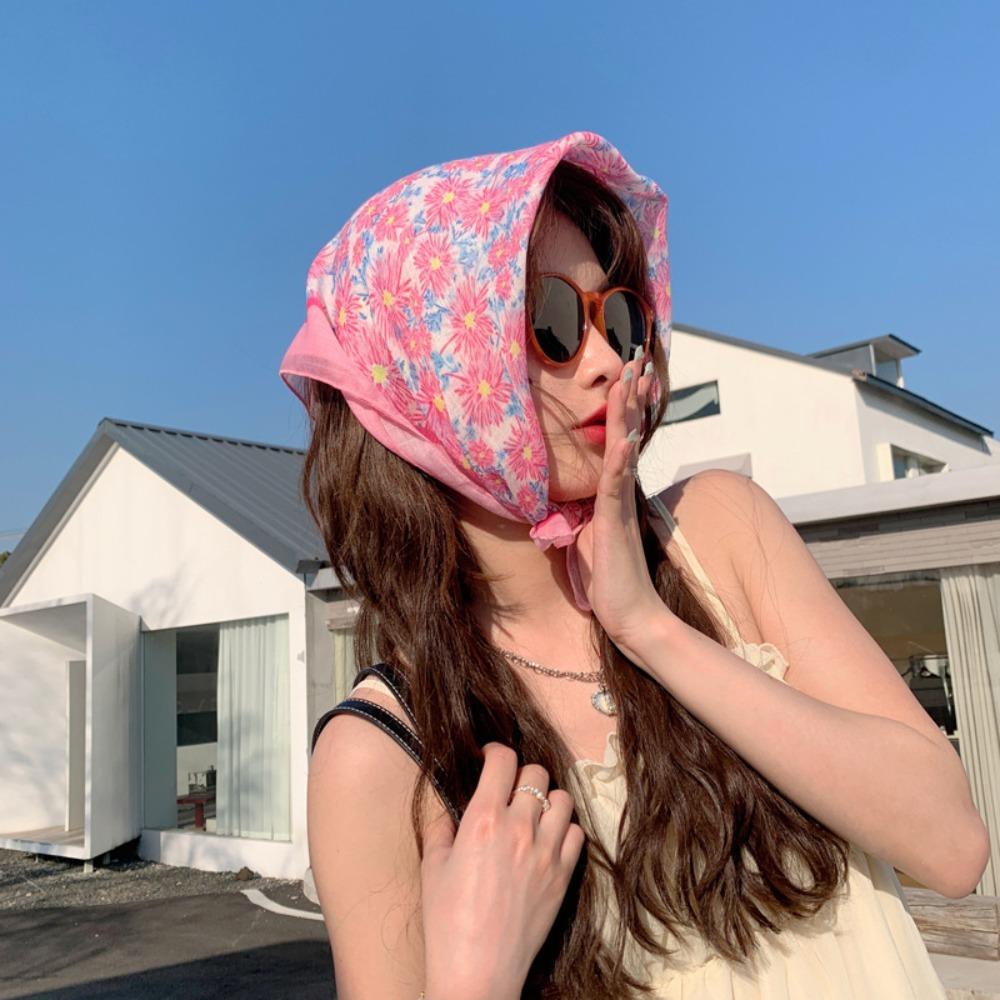 

Дышащий женский платок на голову с французским цветочным принтом, маленький квадратный платок, шарф для волос, весна лето B