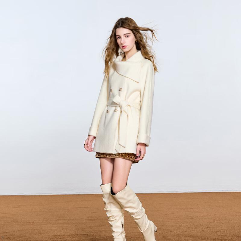 Sancai 2025 Winter Women's 100% Wool Double-Faced Mid-Length Coat