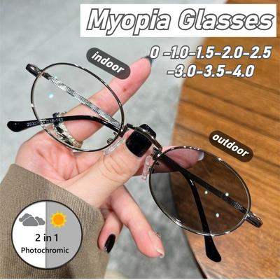 For All Genders Vintage Ultralight Photochromic Glasses Luxury Near Sight Eyeglasses For Gents For Ladies Vintage Oval Frame Finished Myopia Glasses