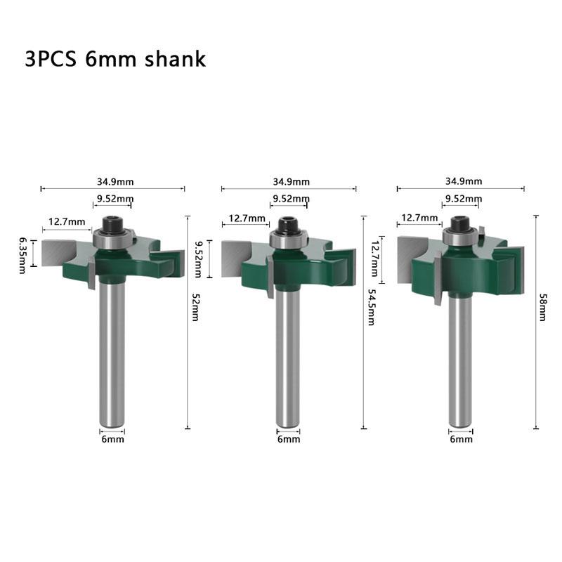 4 Edge T Type Bearings Wood Milling Cutter Industrial Grade Rabbeting Bit Woodworking Tool Router Bits for Wood  6mm 1/4 Inch Shank
