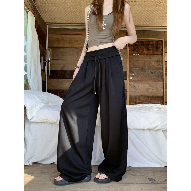 Kumikumi Idle Style Vintage Stripe Contrast Color Casual Pants Women's Autumn Loose Easiest for Match Drooping Wide-Leg Pants