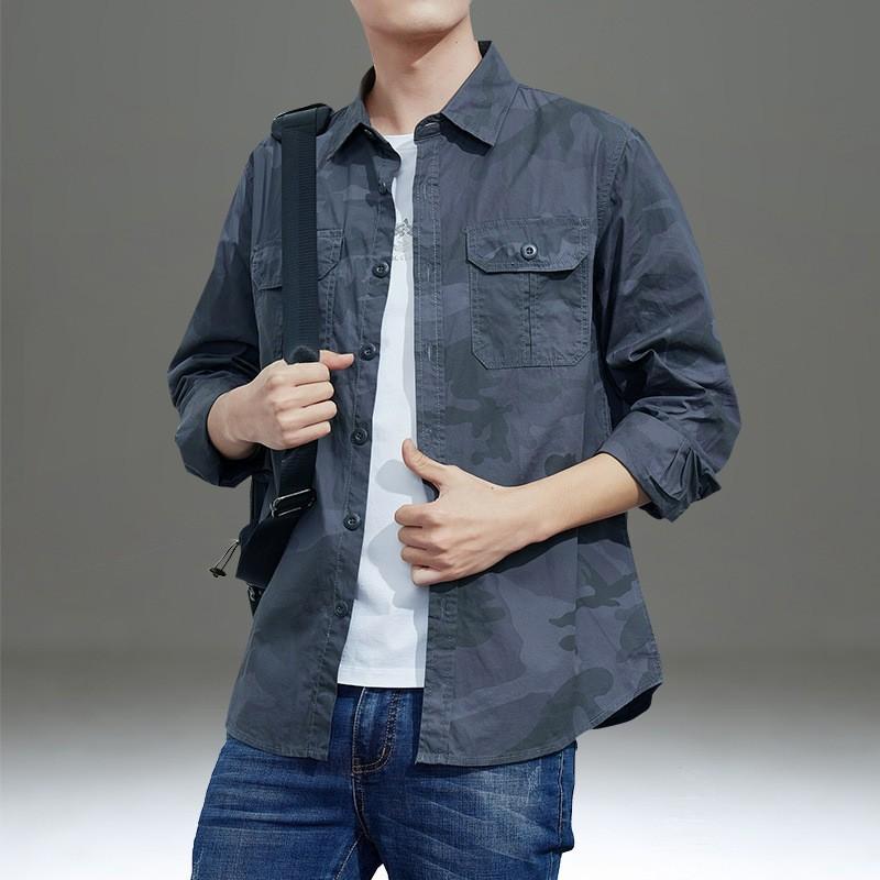 Spring Outdoor Multi-bag Men's Long-sleeved Cotton Camouflage Shirt Men's Fashionable Casual Work Clothes Loose Large Size