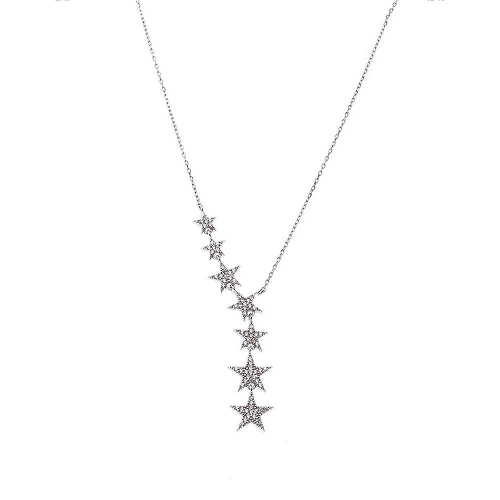 Women Gradient Star Drop Pendant Necklace Delicate Sparkling Lariat Style Chain for Daily and Party Wear