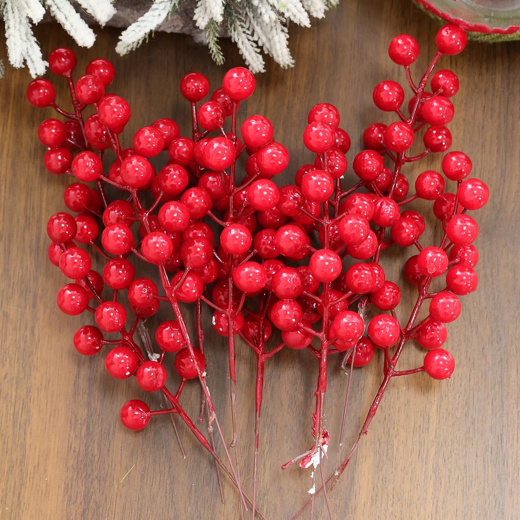 Christmas Red Berries 15head Artificial Red Berries Stems Holiday Wreaths Xmas Tree Ornament Party Displays Decoration Wholesale
