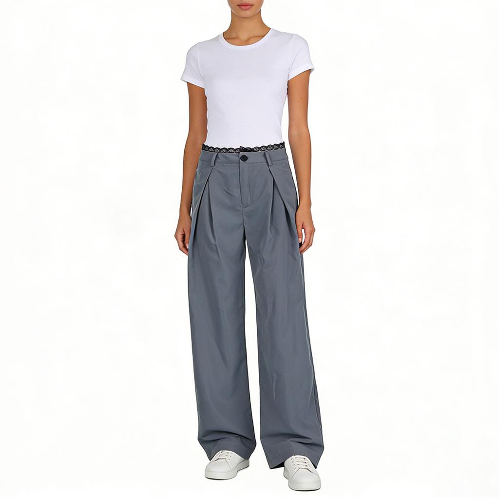 Women's Loose Wide-leg Casual Pants Trousers Low- Pleated Straight Casual Pants