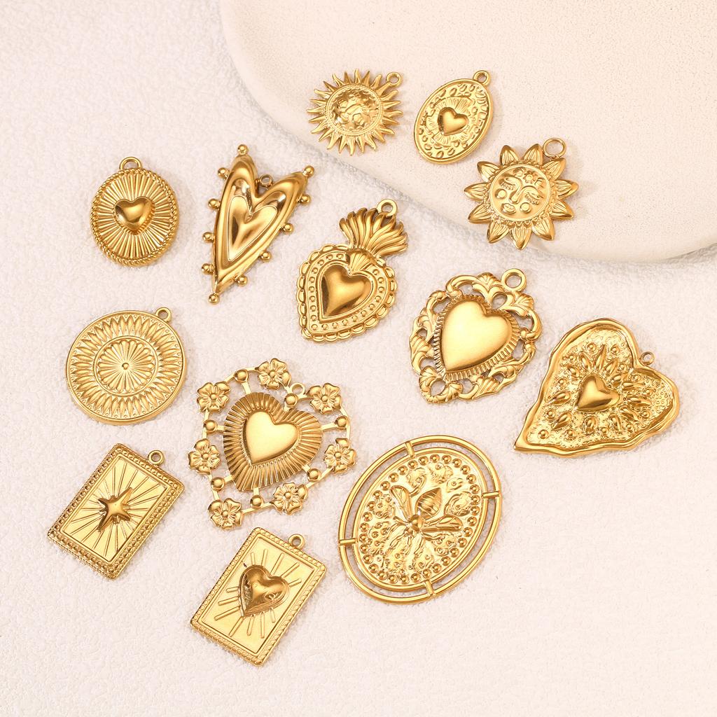3Pcs Large Heart/Sun Face/Flower Charms Stainless Steel Rectangle Big Pendants for Jewelry Connector DIY Necklace Jewelry Making