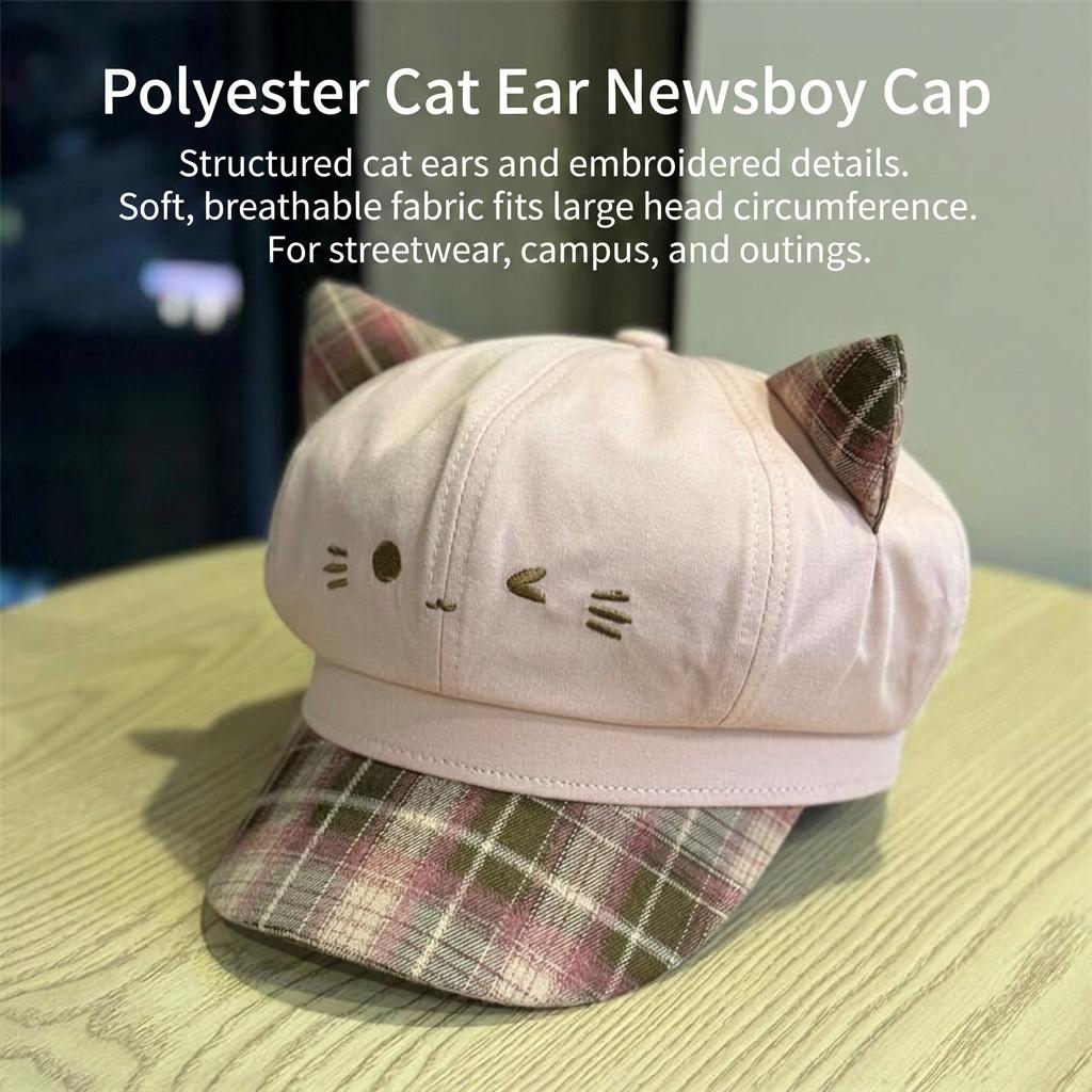 Women's Newsboy Cap Cute Cat Ear Hat for Party Outfits Cartoon Octagonal Beret Kawaii Streetwear Headwear Fashionable Women Hat