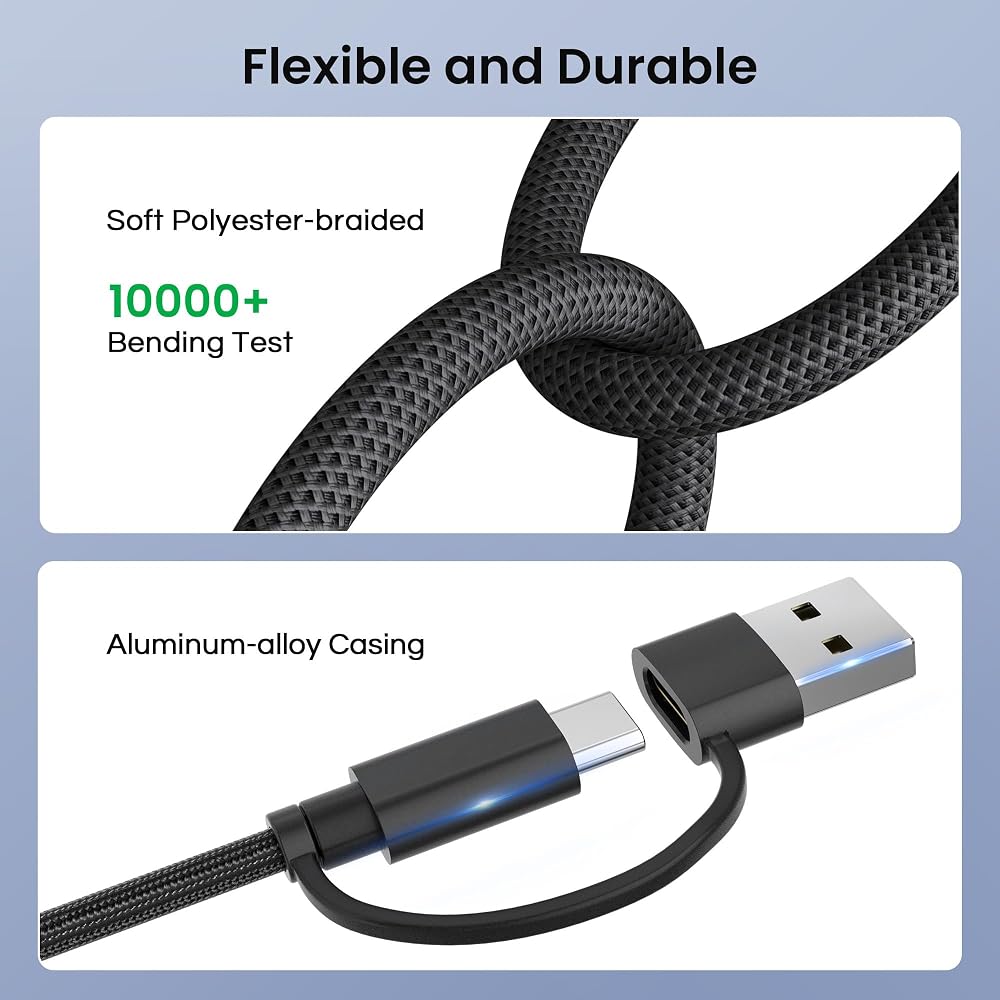 Basesailor 4 in 1 USB Type C Charging Cable 3M 60W Fast Charging Cord Type C Lightning Micro USB ...
