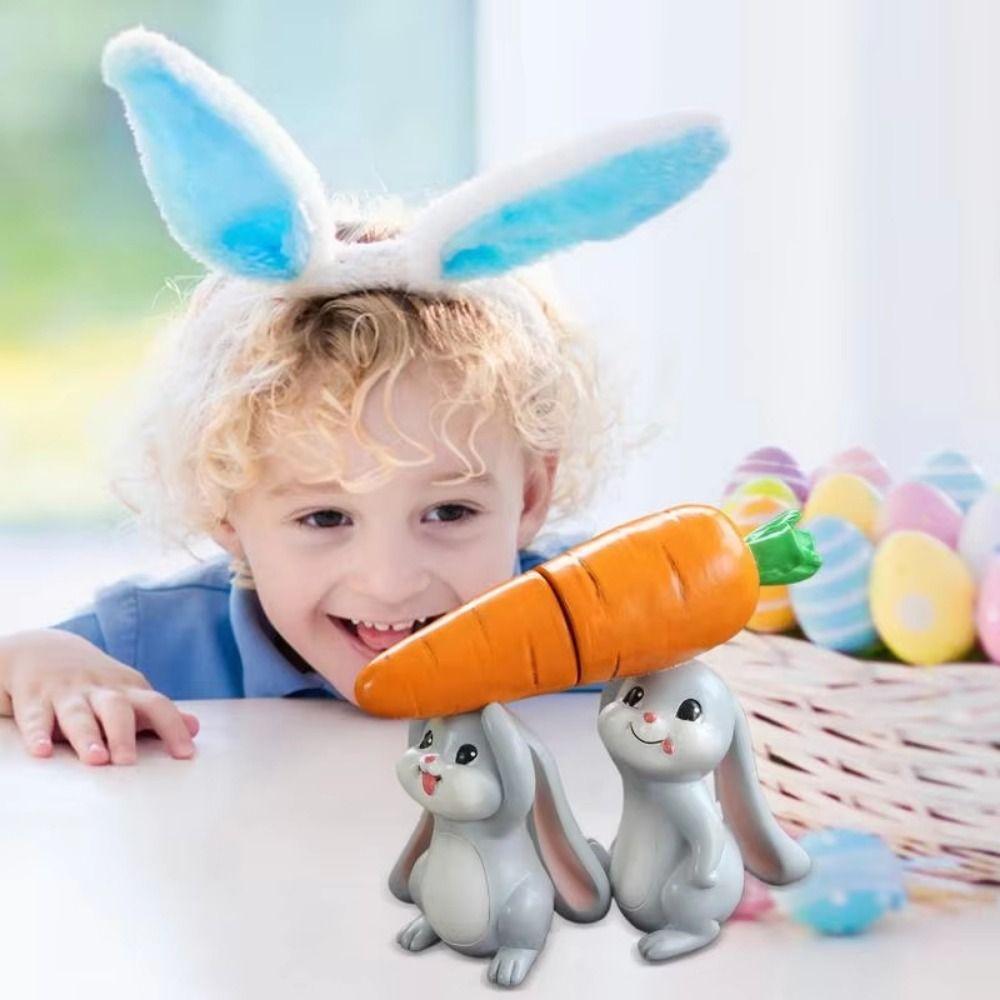 2Pcs/Set Hand-Painted Resin Rabbit Decoration Carrot-Carrying Bunny Statue  Carrot Egg Decoration
