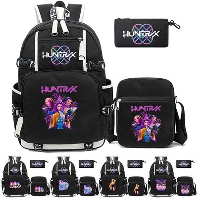 3Pcs/set Anime Kpop Printed Backpack with Pengcil Case Shoulder Bag for Teenager Girl Boy Bookbag Large Capacity Waterproof Travel Bag Kid Gift
