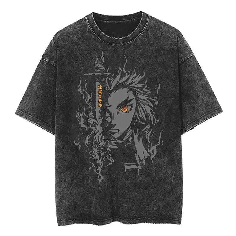 Demon Slayer Akaza Grafik T-Shirt Herren Damen Gewaschen Übergröße Hakuji Print T-Shirts Damen Streetwear Sommer T-Shirts Kurzarm Damen Herren Kleidung