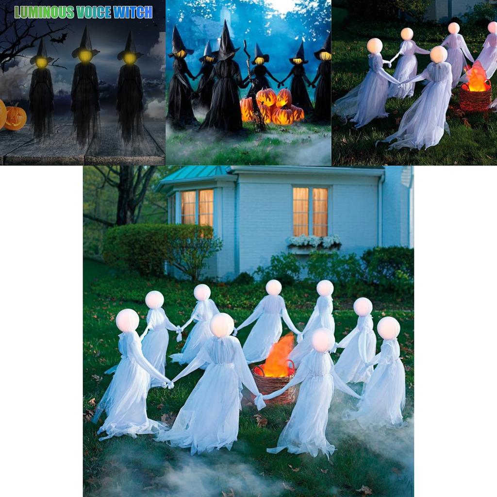 Magical Halloween Colorful Light Up Three Hand Witches White Witch Ghost Atmosphere Decor