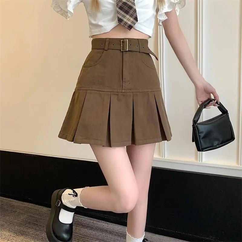 Women's Summer A-line Short Skirt Girls Large Size High Waist Thin Mermaid Skirt Female Solid Color Vintage Streetwear Skirts