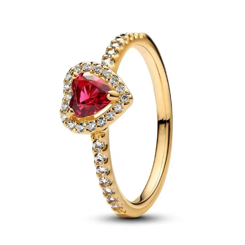 Inel din argint 925, inel roșu cu cristal în formă de inimă, se potrivește doamnelor fermecătoare ca accesorii, cadouri de bijuterii DIY