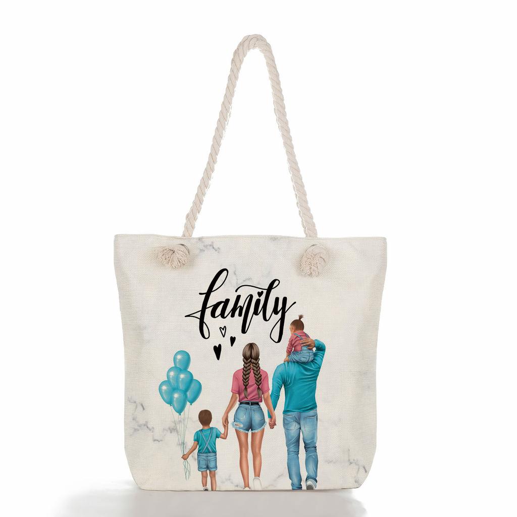 Multifunctional Mom Series Printed Thick Rope Shoulder Beach Bag Casual Large Capacity Handbag 7617