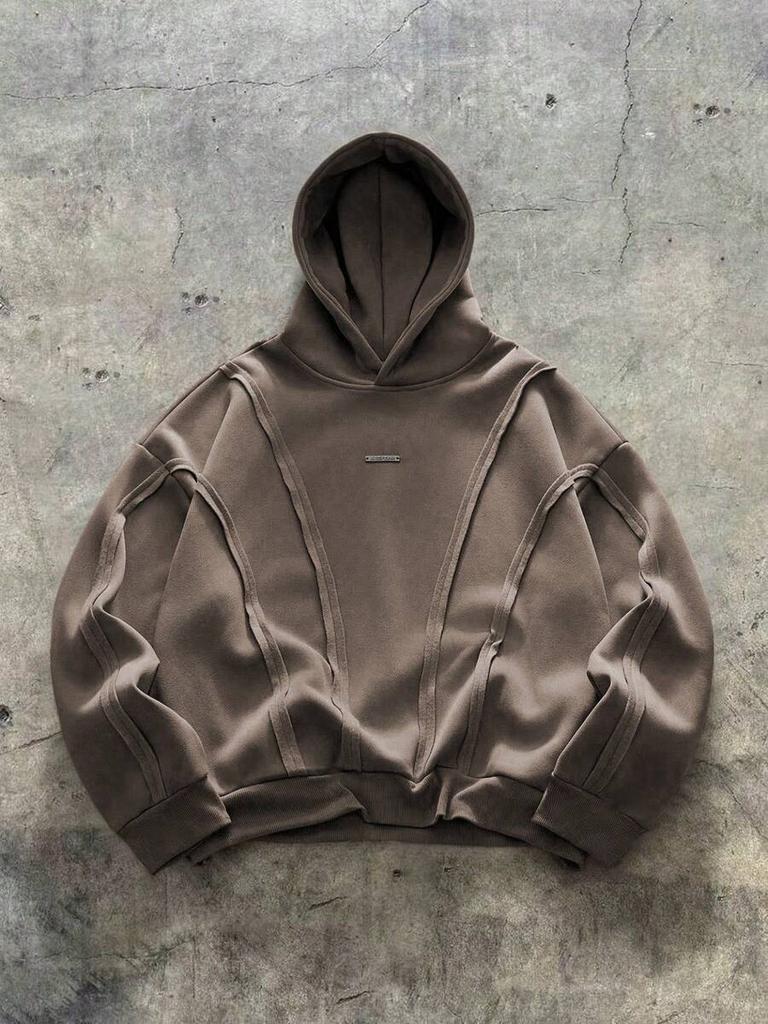 Men's American Deconstructed Hoodie Heavyweight 3D Panel Stitching Exposed Seam Loose Drop Shoulder Pullover
