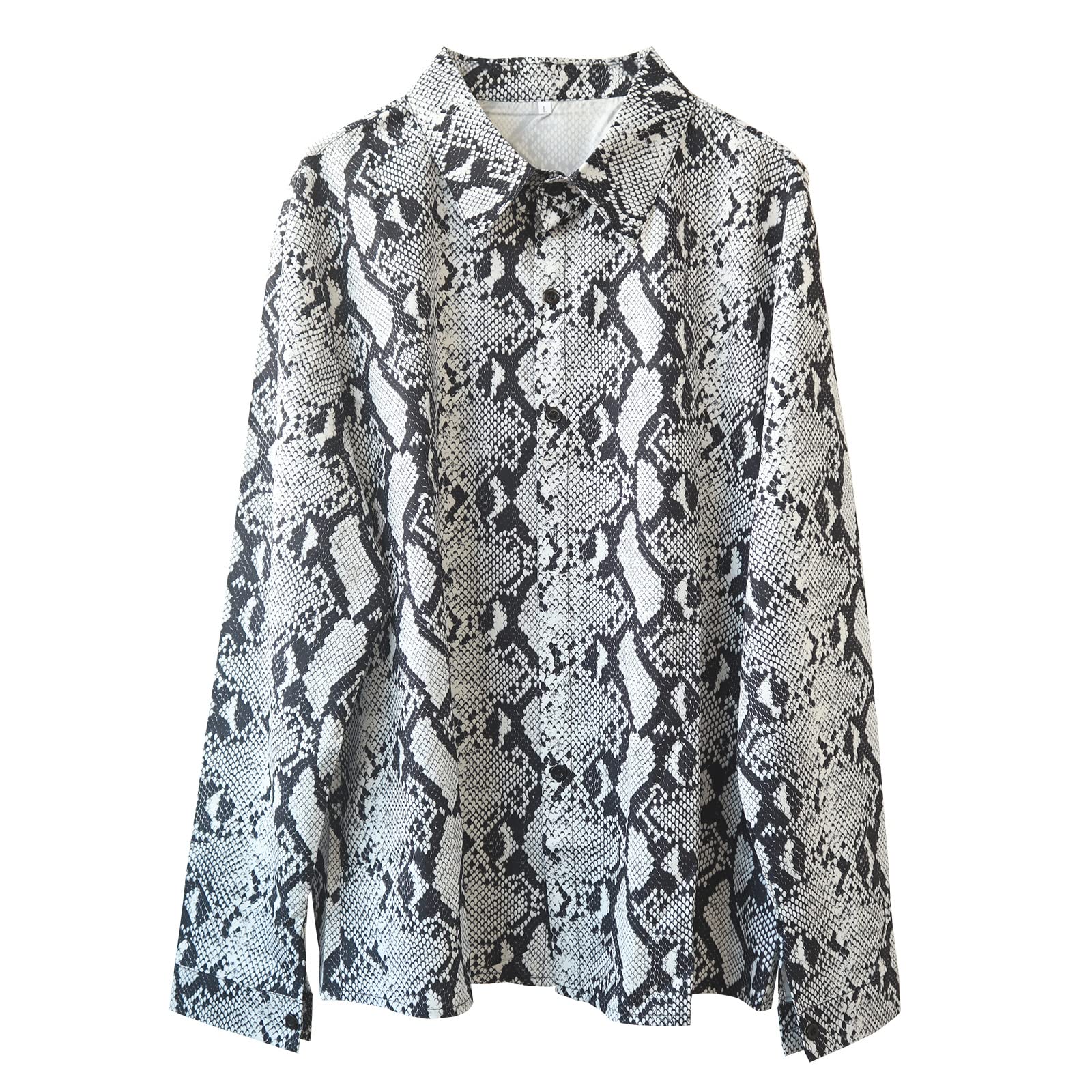 

KENOU Рубашка с длинным рукавом, питон с черно-белым змеиным принтом, на все сезоны, мужская, повседневная, (Размер M) белый