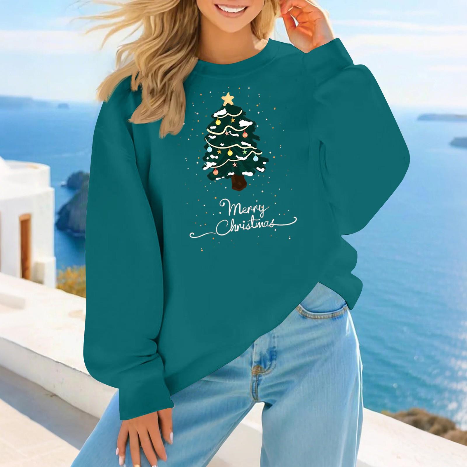 

Женская модная повседневная толстовка с рождественским принтом, свободная, с круглым вырезом, пуловер, топ на осень и зиму XXXL