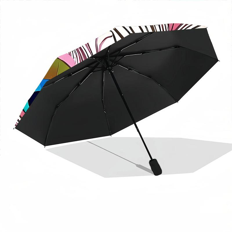 1PC Peacock Feather Pink Pattern Automatic Open/close Umbrella with 8-Rib Structure for Women/Men, All-Season Use - Travel Essential, Stylish Accessor