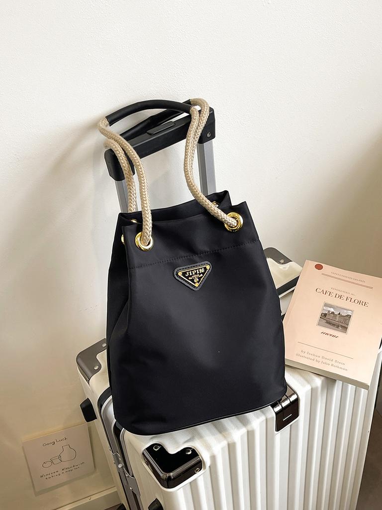 Versatile New Triangular Standard Nylon Canvas Bag Mini Niche Bucket Bag Double Chain Drawstring Single Shoulder Handbag Women