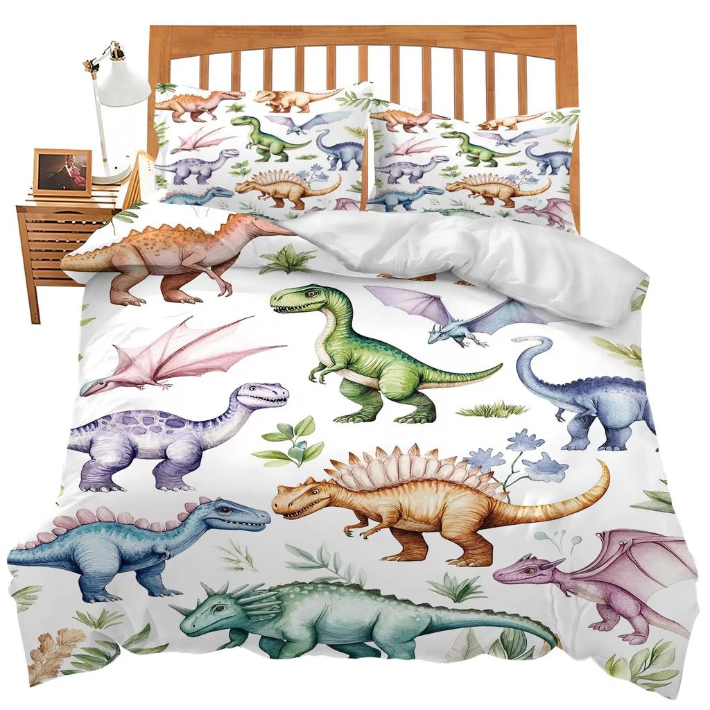 Kawaii Dinosaur Duvet Cover Queen Size For Kids, Cute Colorful Cartoon Soft Comforter Covers With Zipper Closure Bedroom Bedding