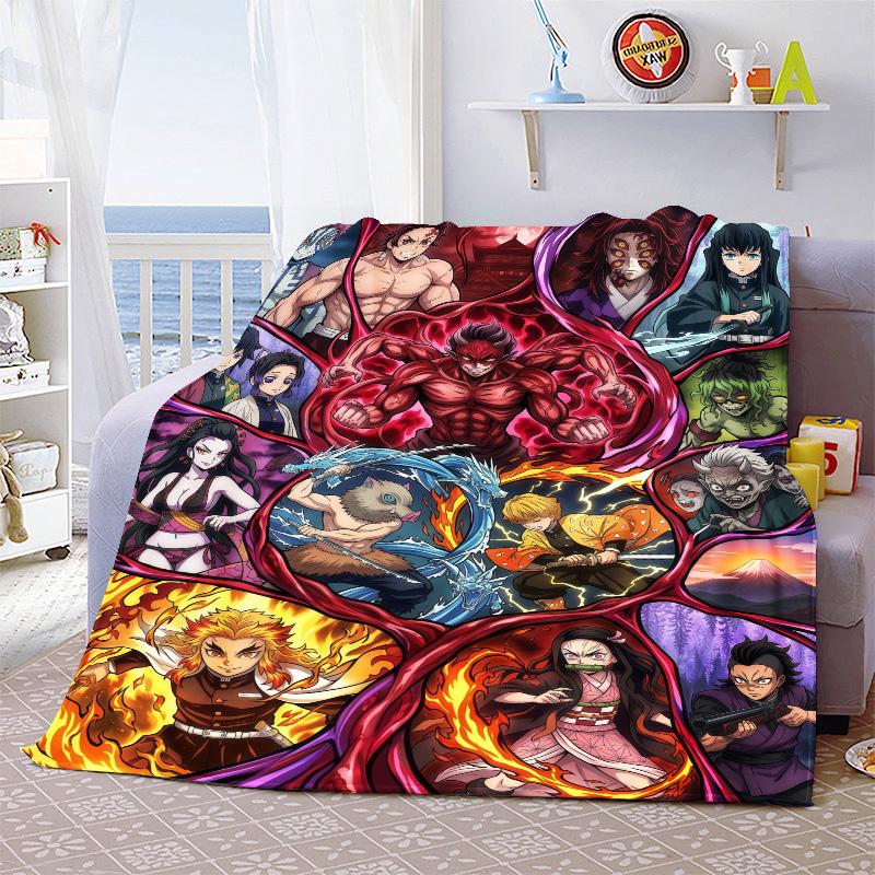 Demon Slayer Cozy Flannel Blanket Soft Plush Warm Throw for Bed Sofa Couch Lightweight Travel Home Decor Gift -QJY