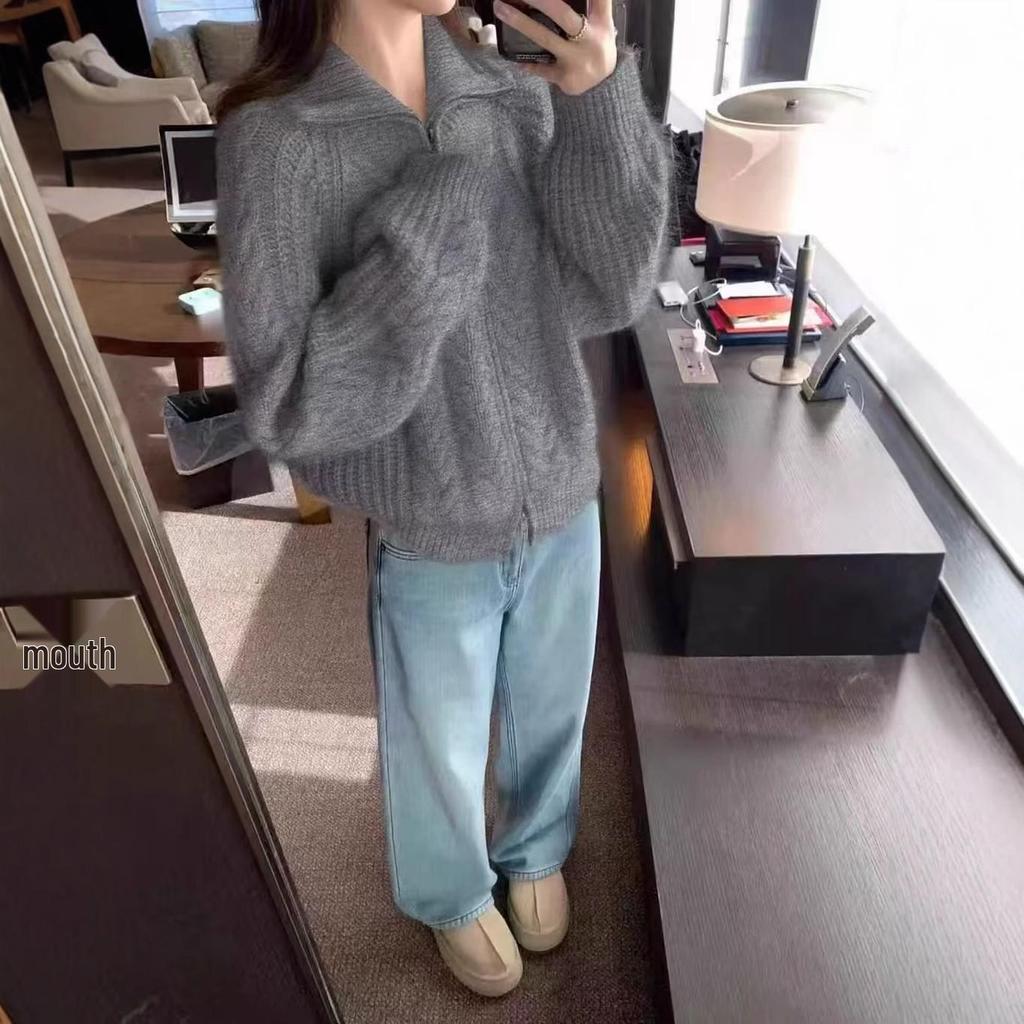 Heavyweight Wool Zipper Cardigan Sweater - Thickened Cable Knit with High Neck and Cashmere Warmth