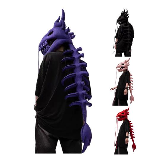 Chinese Loong Skeleton Headgear 3D Dragon Bone Head Costume Prop Halloween Cosplay Party Stage Performance Plush Head