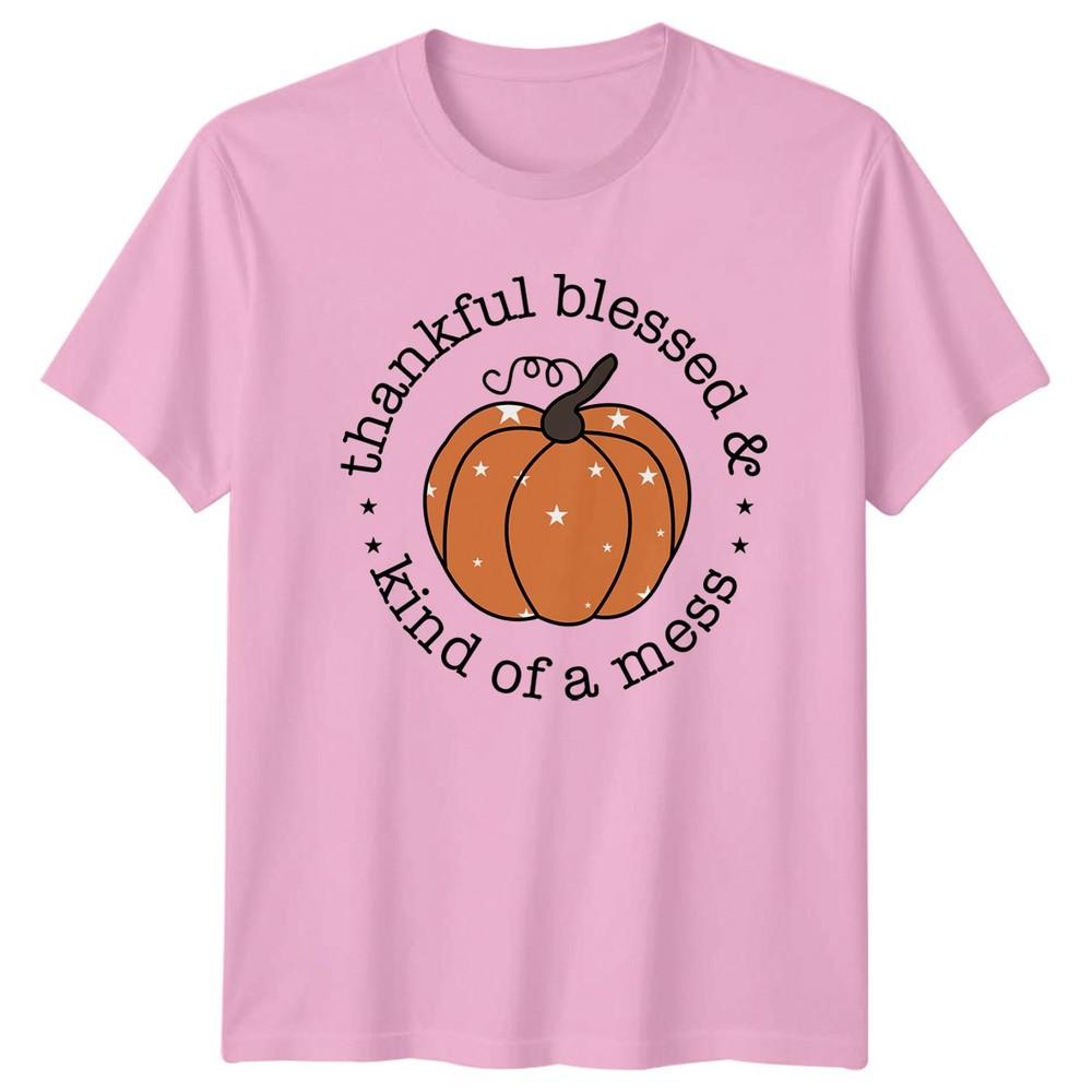 Thankful Blessed And Kind Of Mess TShirt Autumn Thanksgiving Gift For Him Her