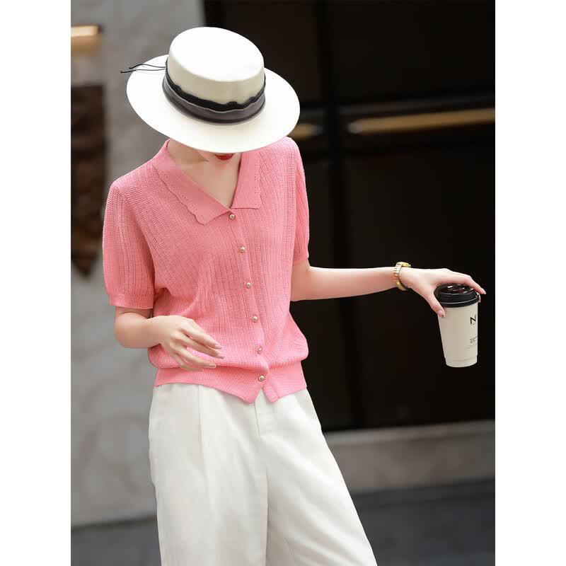 Elegant Women's Knit Cardigan with Peter Pan Collar
