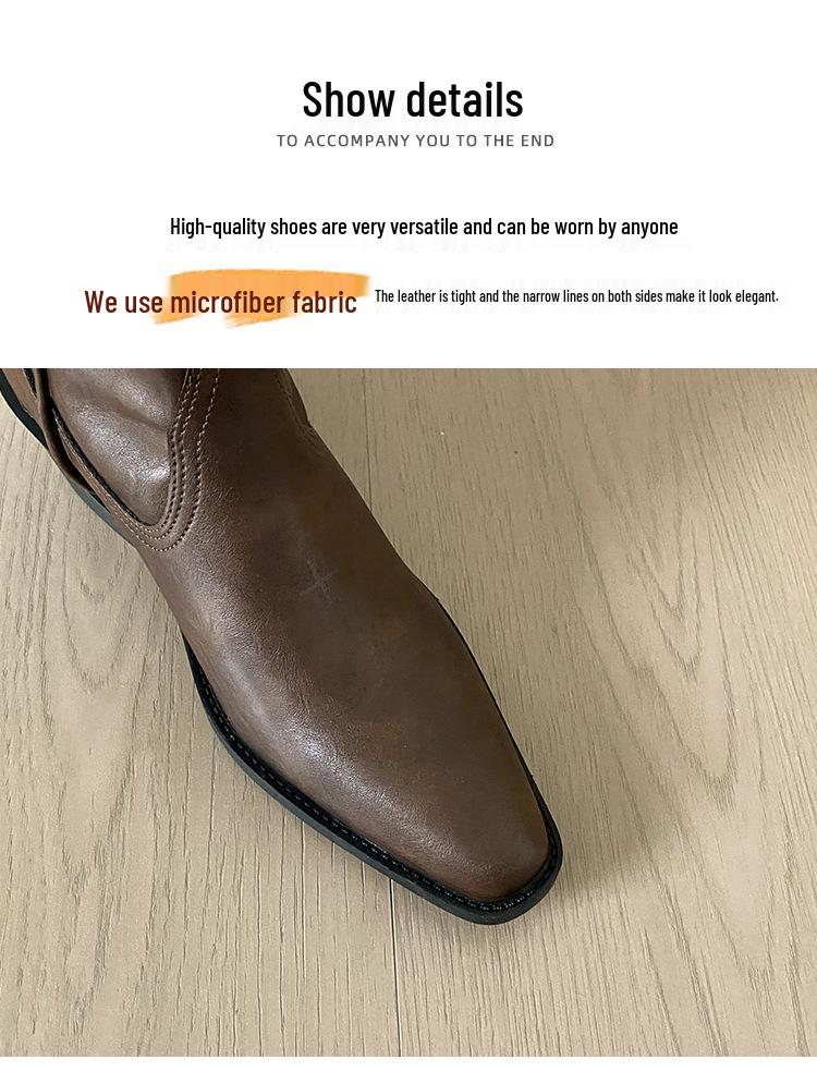 Stiefel im Scheunenstil, mittelhoch, Reitstiefel: Melaard Klobiger Absatz, Spitze Zehenpartie, Retro Slouchy Slip-On Stiefeletten