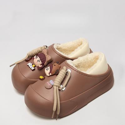 Cute Waterproof Bag Heel Cotton Slippers for Women Winter Fleece Lined Thickened Home Outdoor Thick Sole Cushioned Warm Cotton Shoes