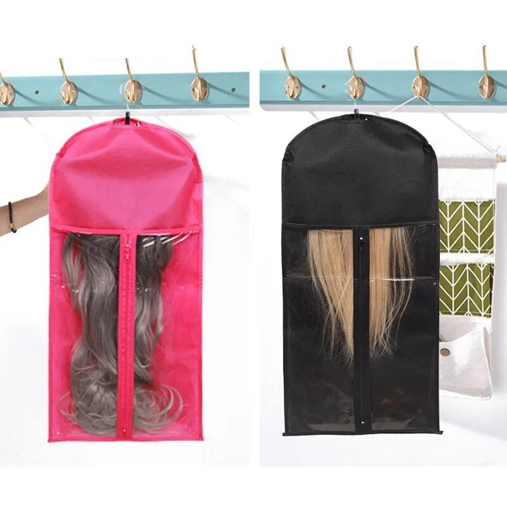 

Visible Fabric Non Woven Wig Bag Dustproof Wig Organizer Hair Extension Storage Bag Travel рожевий червоний колір
