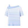 Navigare Women's Striped Color Block Slim Fit Short Sleeve Knit Top