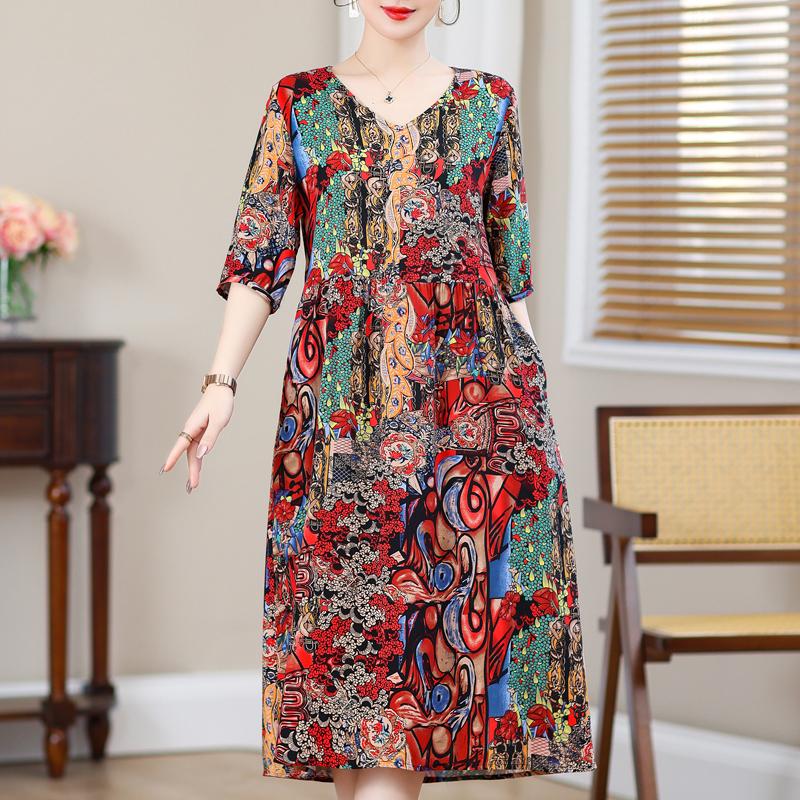 Summer Plus Size Elegant Dresses for Women  Casual Half Sleeve Long Dress