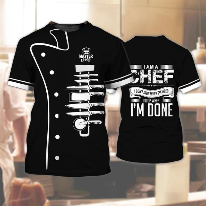 Nihao Heren T-shirt Keukengerei Print Hoogwaardige heren top Alledaagse vrijetijdskleding Werkkleding van de chef T-shirt met korte mouwen M